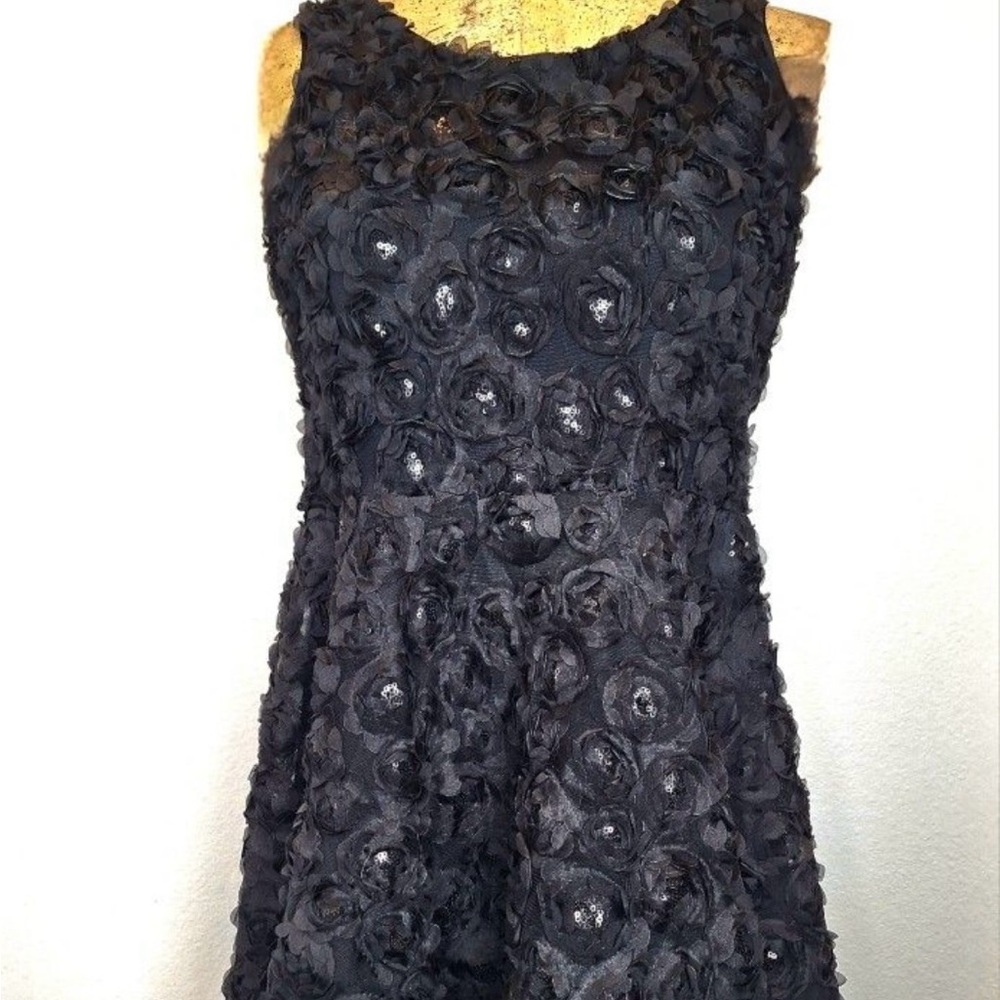 Floral Applique & Sequin Black Sleeveless Minidress